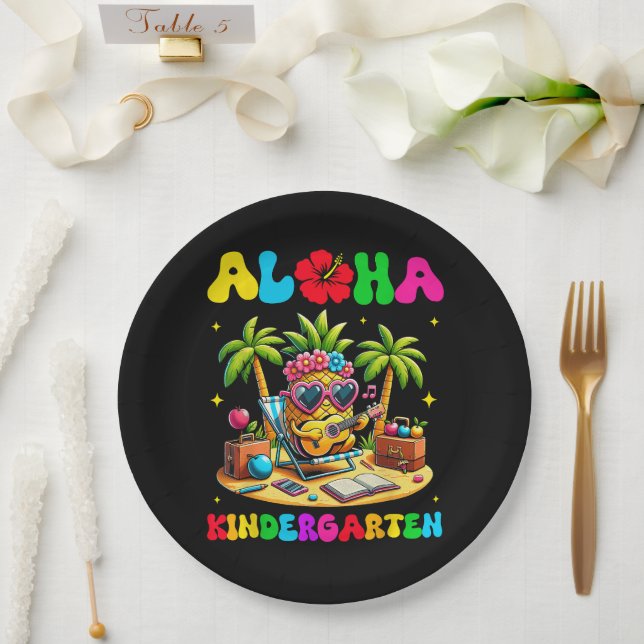 Aloha Kindergarten Pineapple Hawaii Back to School Paper Plate (Wedding)