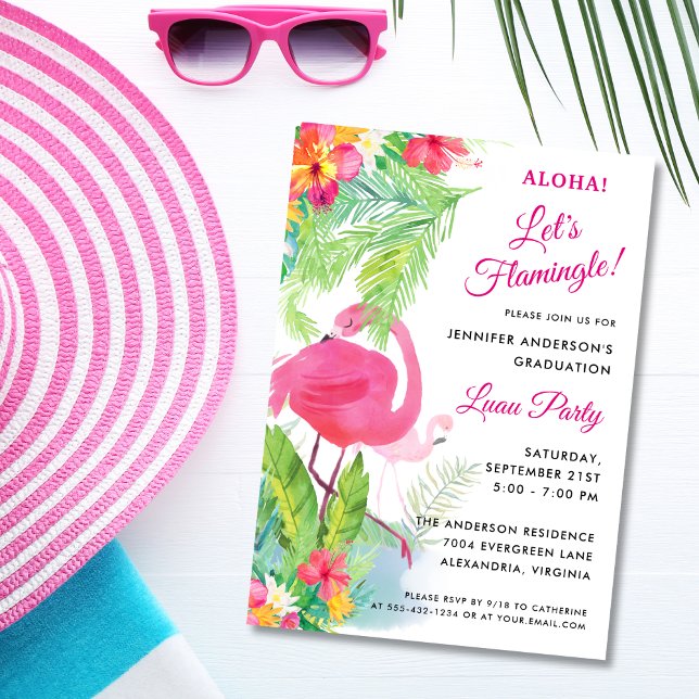 Aloha Let's Flamingle Graduation Luau Party Invitation (Creator Uploaded)