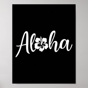 Aloha Lettering With A Hibiscus Flower Surfing Des Poster
