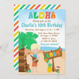Aloha Luau Beach Birthday Blonde Hair Boy Invitati Invitation