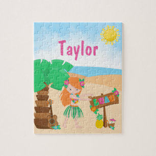 Aloha Luau Beach Red Hair Girl Jigsaw Puzzle