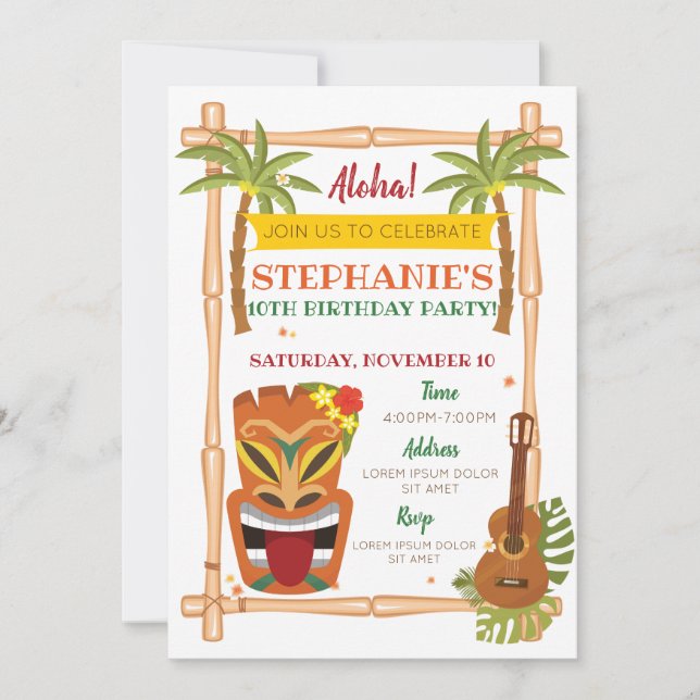 Aloha Luau Birthday Invitation (Front)