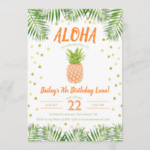 Aloha Luau Birthday Invitation Tropical Pineapple