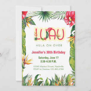 Aloha Luau Birthday Tropical Floral Party Invitation
