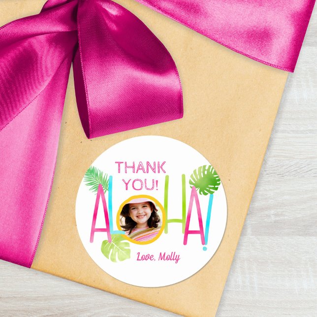 Aloha Luau Birthday Tropical Photo Classic Round Sticker (Creator Uploaded)