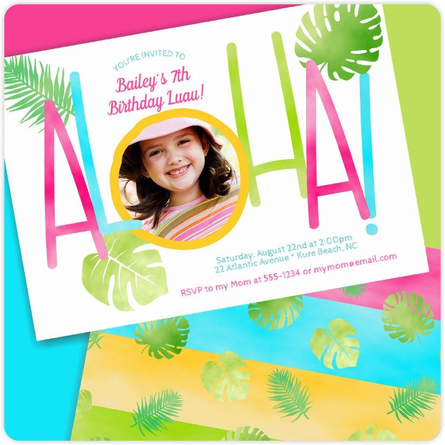 Aloha Luau Birthday Tropical Photo Invitation (Creator Uploaded)
