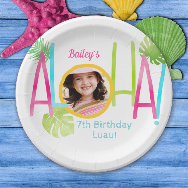 Aloha Luau Birthday Tropical Photo Paper Plate (Creator Uploaded)