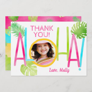 Aloha Luau Birthday Tropical Photo Thank You Card
