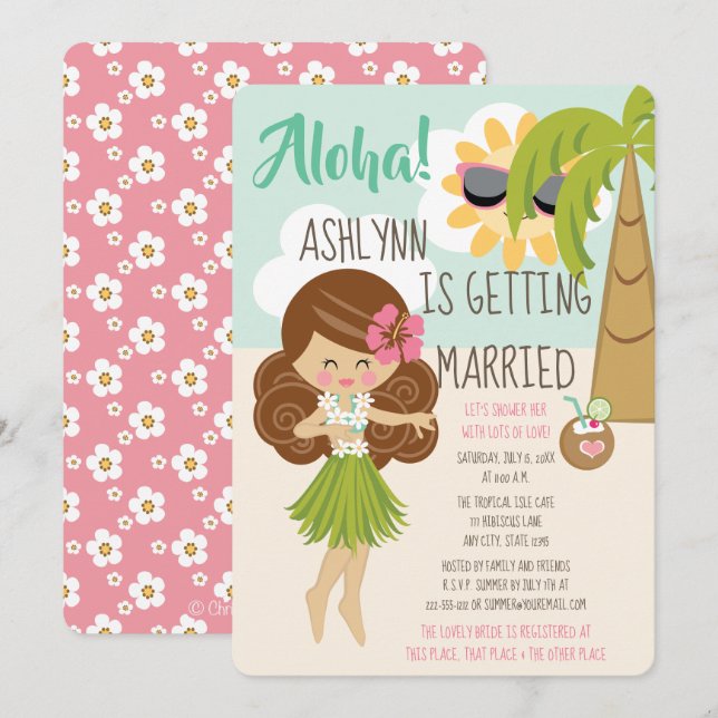 Aloha Luau Bridal Shower Dark Hair Dark Skin Tone Invitation (Front/Back)