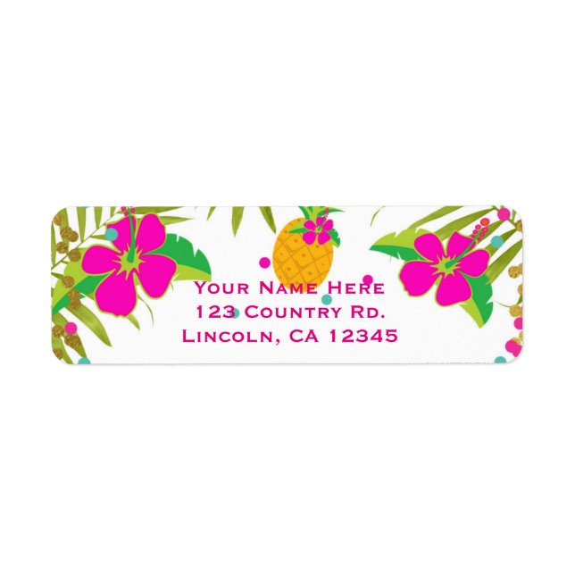 Aloha Luau Girls Tropical Birthday Party Return Address Label (Front)