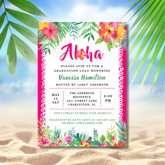 Aloha Luau Party Tropical Graduation Invitation (Creator Uploaded)