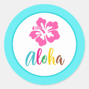 Aloha Luau Party Tropical Hawaiian Hibiscus Classic Round Sticker