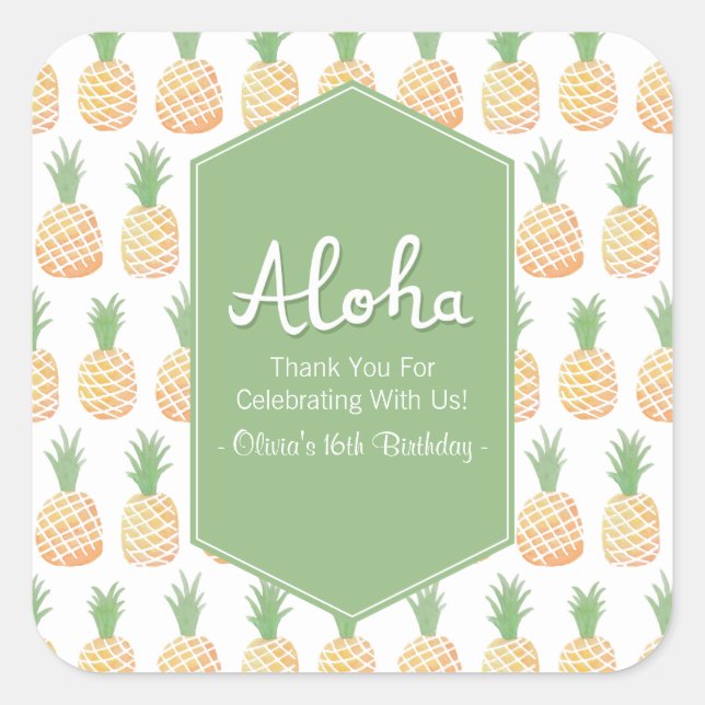 Aloha Luau Pineapple Pattern Thank You Stickers (Front)