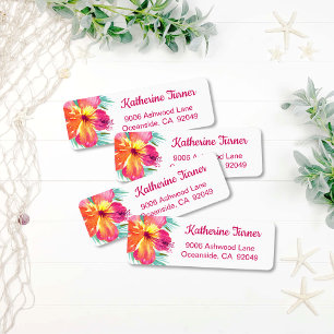 Aloha Luau Pink Tropical Hibiscus Return Address Label