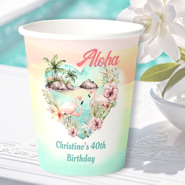 Aloha Luau Summer 40th Birthday Beach Tropical Paper Cups (Aloha Luau Summer 40th Birthday Beach Tropical Paper Cups)