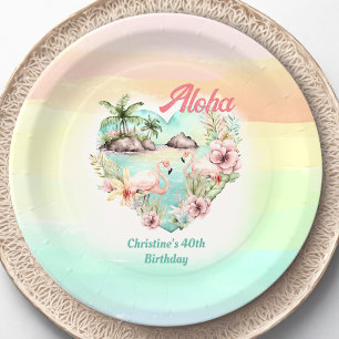 Aloha Luau Summer 40th Birthday Beach Tropical Paper Plate