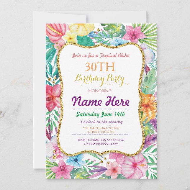 Aloha Luau Tropical Birthday Party Invite (Front)