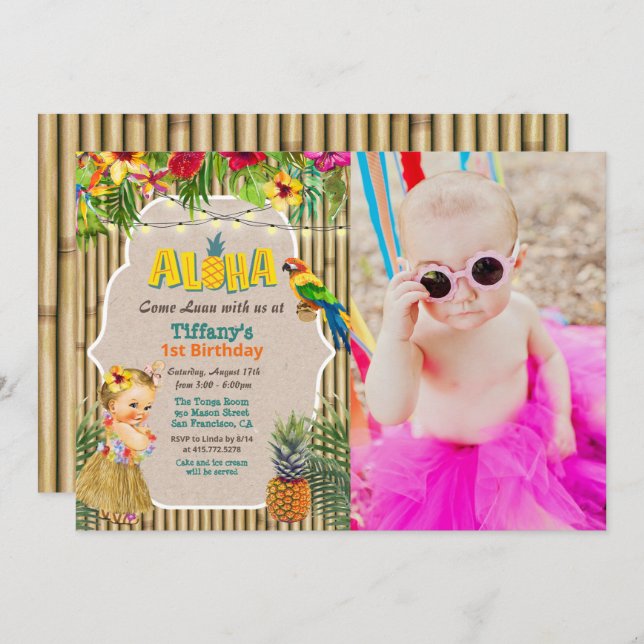 Aloha Luau Tropical Birthday Photo Invitation (Front/Back)