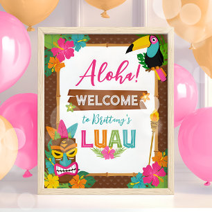 Aloha Luau Tropical Birthday Welcome Acrylic Sign