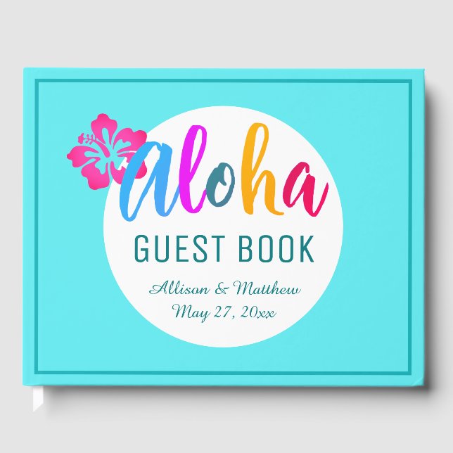 Aloha Luau Tropical Bright Pink Hibiscus Guest Book (Front)