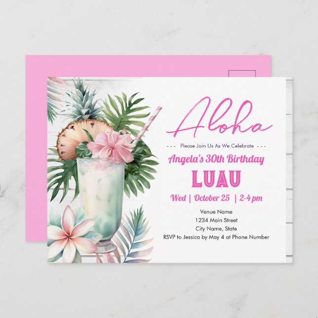 Aloha Luau Tropical Drink Adult Birthday Postcard (Front/Back)