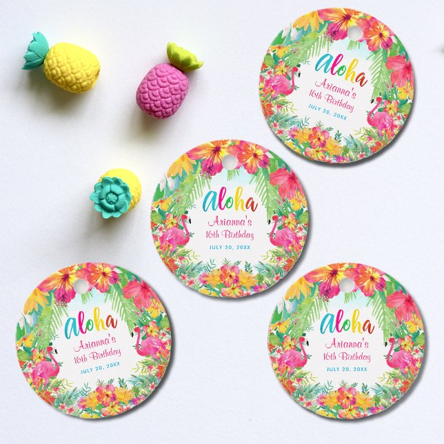 Aloha Luau Tropical Flamingo Round Favour Tags (Creator Uploaded)