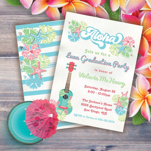 Aloha Luau Tropical Floral Graduation Party Invitation (Creator Uploaded)