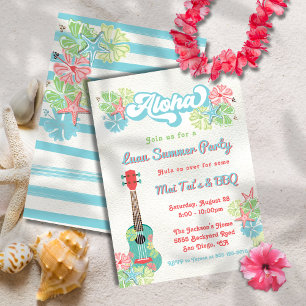 Aloha Luau Tropical Floral Summer Party Invitation