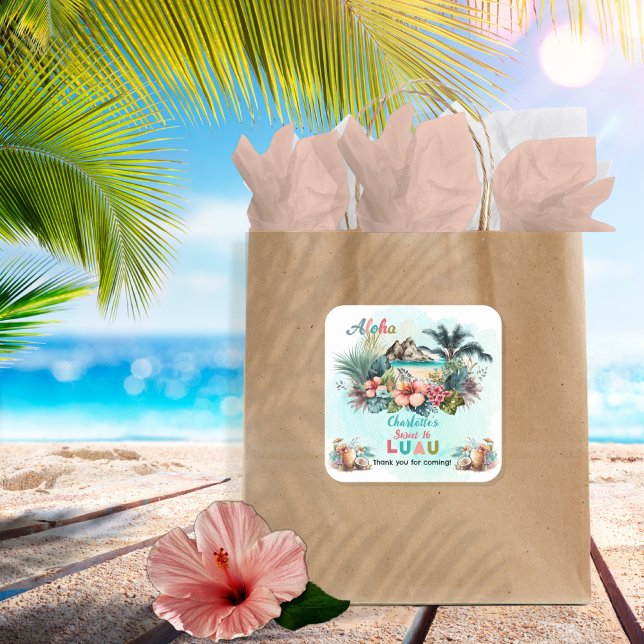Aloha Luau Tropical Island Beach Sweet 16 Party Square Sticker (Creator Uploaded)