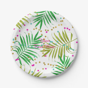 Aloha Luau Tropical Leaves Birthday Party Paper Plate