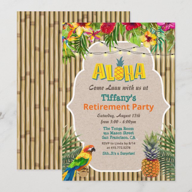 Aloha Luau Tropical Retirement Party Invitation (Front/Back)