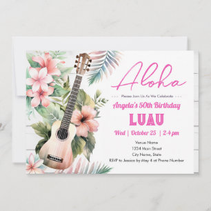 Aloha Luau ukulele 50th Birthday Invitation