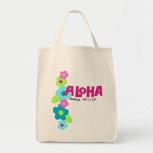 Aloha Means Hello Hawaiian Floral Tote Bag
