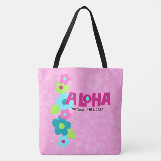 Aloha Means Hello Hawaiian Hibiscus Beach Bag (Front)