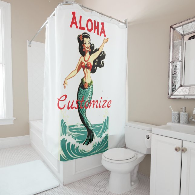 Aloha Mermaid Thunder_Thunder_Cove Shower Curtain (In Situ)