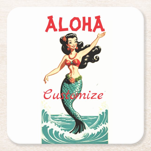 Aloha Mermaid Thunder_Thunder_Cove Square Paper Coaster (Front)