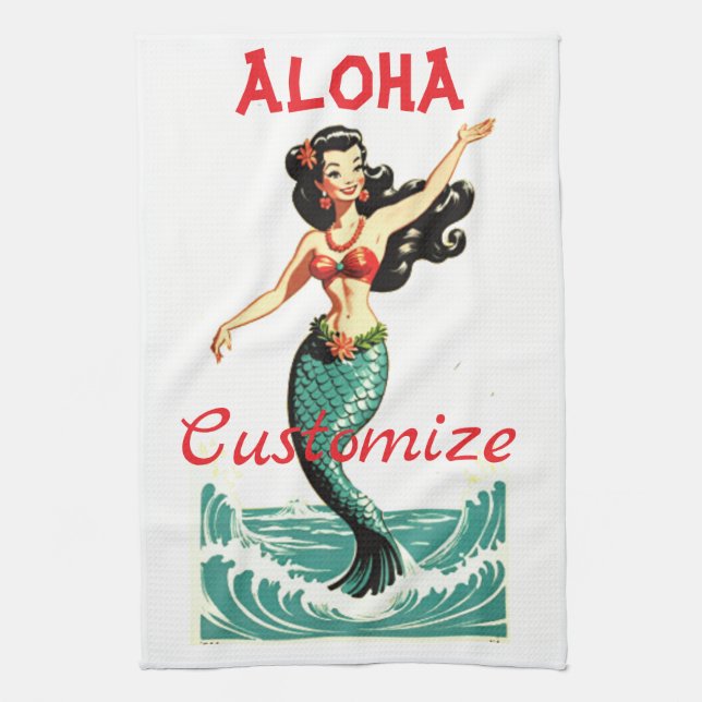 Aloha Mermaid Thunder_Thunder_Cove Tea Towel (Vertical)