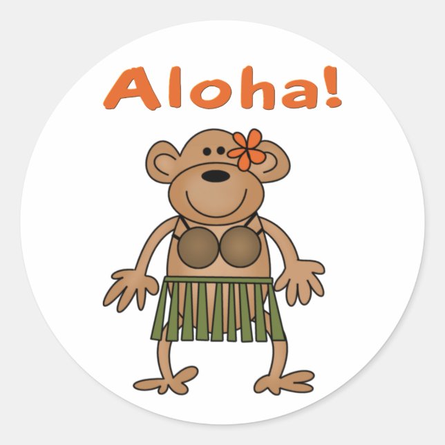 Aloha Monkey Classic Round Sticker (Front)