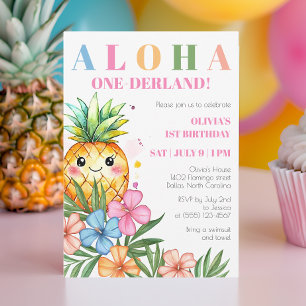 Aloha Onederland Summer Pineapple 1st Birthday Invitation