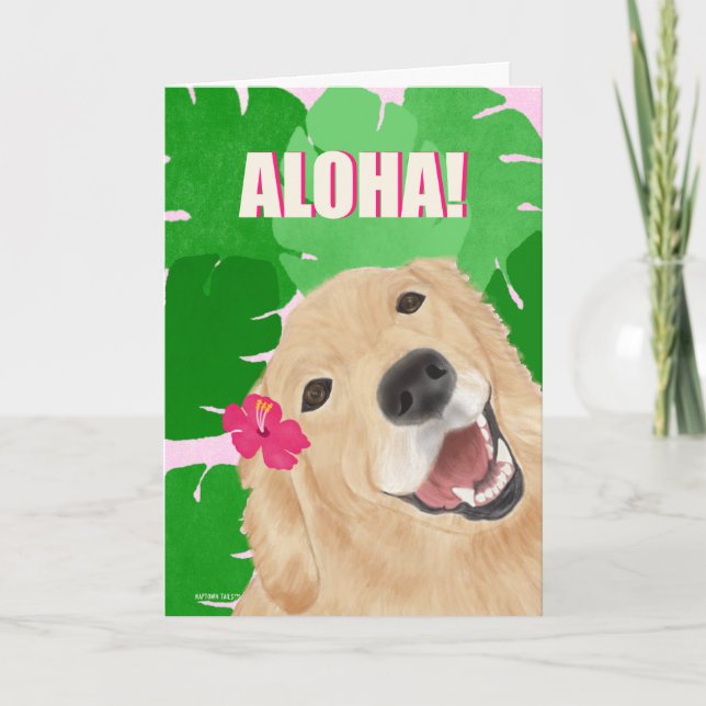 Aloha Palm Leaves Golden Retriever Dog Card (Front)