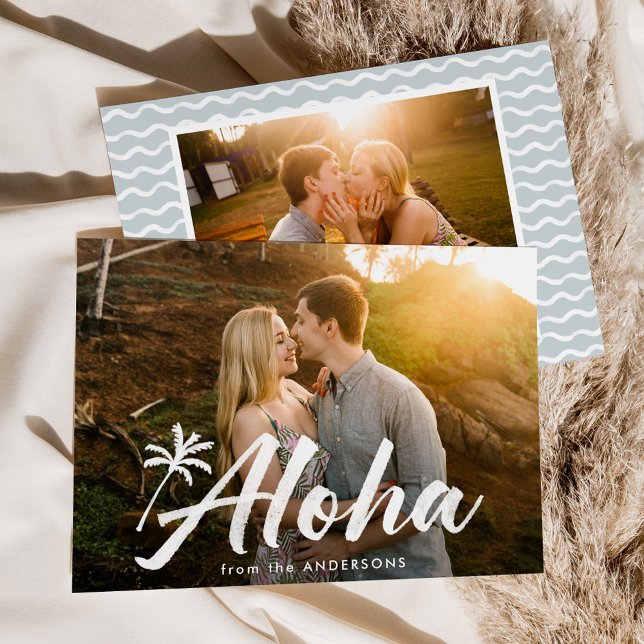Aloha Palm Tree 2 Photo Holiday Card (Creator Uploaded)