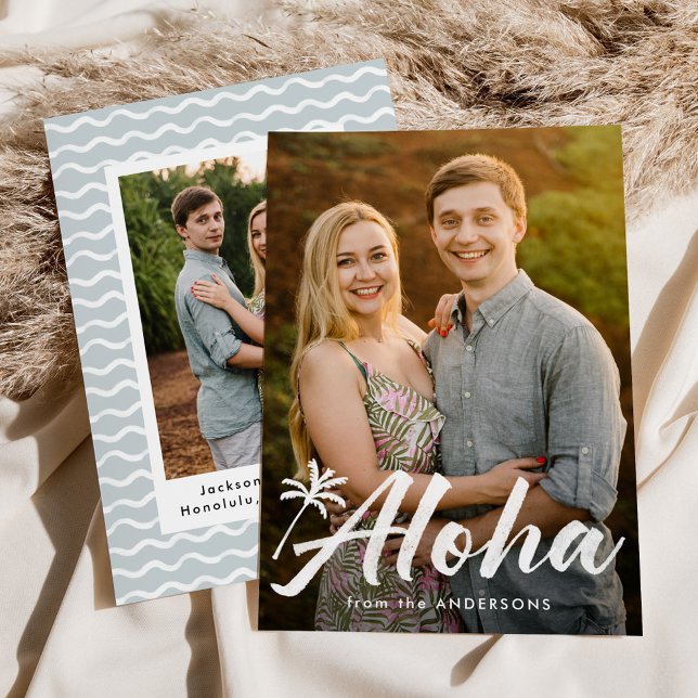 Aloha Palm Tree 2 Photo Holiday Card (Creator Uploaded)