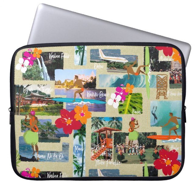 Aloha Paradise Hawaiian Vintage Postcard Wetsuit Laptop Sleeve (Front)