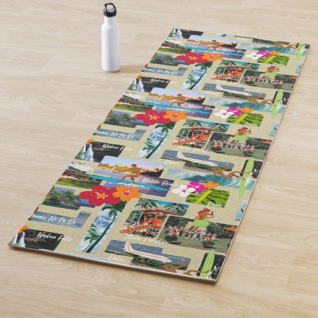 Aloha Paradise Hawaiian Vintage Postcard Yoga Mat (In Situ)