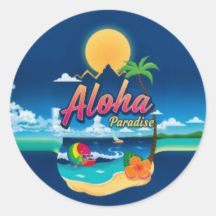 Aloha Paradise: Your Tropical Escape Awaits!" Classic Round Sticker