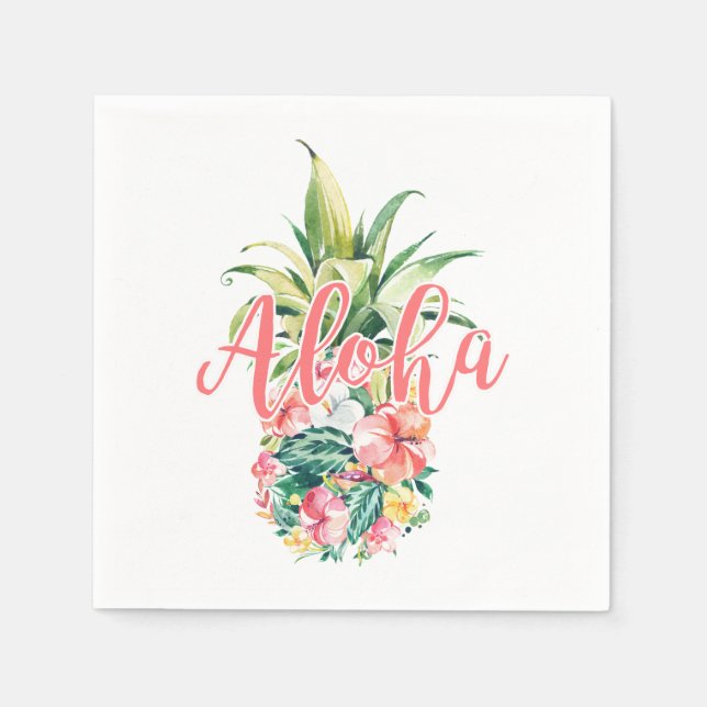 Aloha Party Tropical Floral Pineapple Napkin (Front)