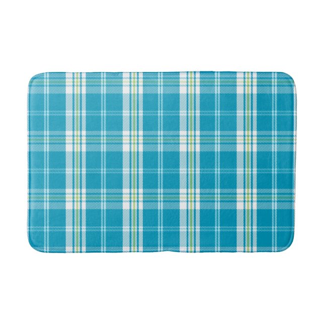 Aloha Patchwork Hawaiian Tropical Plaid - Teal Bath Mat (Front)