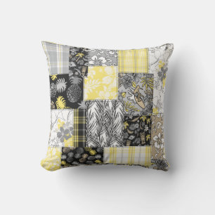 Aloha Patchwork Hawaiian Tropical Prints - Neutral Cushion