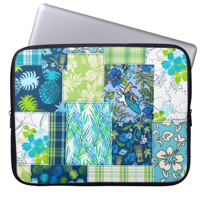 Aloha Patchwork Hawaiian Tropical Prints Wetsuit L Laptop Sleeve (Front)