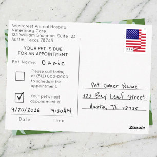 Aloha Pet Appointment Reminder Postcard